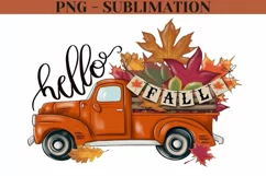 Hello Fall Orange Truck Png Digital Download for Sublimation Product Image 3