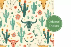 Western Cow Skull Tumbler Wrap, Cactus Sublimation Design Product Image 2