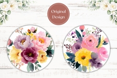 Floral Car Coasters, Watercolor Peony Coaster Template Product Image 2
