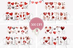 Watercolor Hearts Mug Designs, Watercolor Flowers Mug PNG Product Image 2