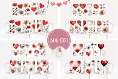 Watercolor Hearts Mug Designs, Watercolor Flowers Mug PNG Product Image 2