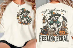 Feeling Feral Halloween Front Back PNG, Witch Raccoon Chest Product Image 2