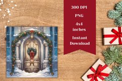 Christmas Square Coaster, Christmas Door Sublimation PNG Product Image 2