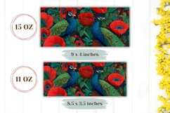 Peacock Bird Mug Wrap, Poppy Mug Design, Flowers Mug PNG Product Image 2