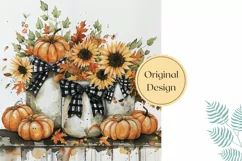 Watercolor Pumpkins Pillow, Watercolor Sunflowers Pillow Product Image 2