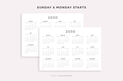 2030 Year Calendar Printable Landscape, A4/Letter Size Product Image 2