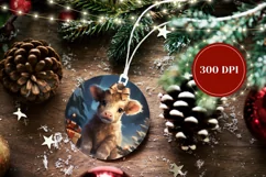 Christmas Baby Cow Round Ornament, Christmas Cow Gift Tag Product Image 2