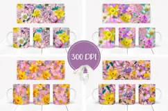 Cartoon Flowers Mug Designs, Pink Mug Sublimation PNG Product Image 2