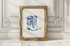 Blue Coquette Bow Cowboy Boot Print Product Image 3