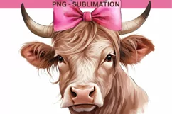 Cow with Pink Bow: Farm Animal Sublimation Design Product Image 1