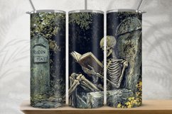 Funny reading Skeleton, Sublimation wrap, 20oz skinny tumbl Product Image 1