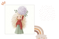 Cartoon Girl Pillow Design, Cute Girl Pillowcase, Flower PNG Product Image 2