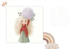 Cartoon Girl Pillow Design, Cute Girl Pillowcase, Flower PNG Product Image 2
