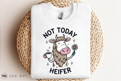 Not Today Heifer Illustration With Coffee Cup And PNG