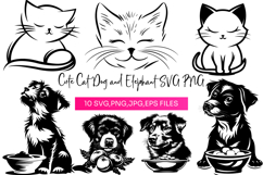 Cute Cat Dog and Elephant SVG PNG Product Image 1