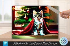 Festive Tabby Kitten by the Christmas Tree Cutting Board PNG Product Image 1