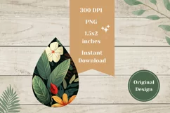Floral Teardrop Earrings PNG, Tropical Sublimation Earrings Product Image 2