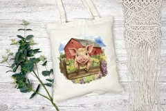 Watercolor Baby Pig Illustration, Watercolor Farm PNG Product Image 2
