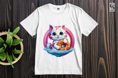 Cute Donut Cat Cartoon Clipart Sublimation PNG Product Image 2