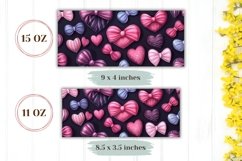 Cute Bows Mug Wrap Design, Pink Love Hearts Mug Sublimation Product Image 2
