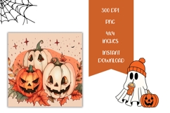 Boho Halloween Pumpkins Square Coasters, Ghost Coasters Product Image 2