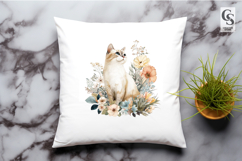 Floral Watercolor Cat Clipart PNG Product Image 3