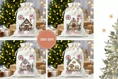 Watercolor Winter House Santa Sack, Winter Gift Bag Product Image 2