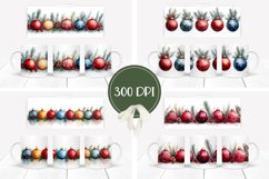 Watercolor Christmas Mug Wrap, Christmas Baubles Mug Design Product Image 2