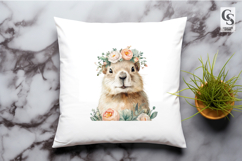 Watercolor Marmot with Floral Crown Clipart Sublimation PNG Product Image 3