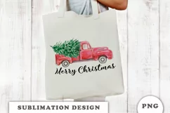 Watercolor vintage red truck christmas tree sublimation png Product Image 2