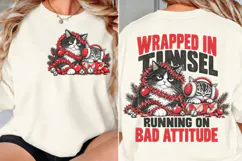 Grumpy Cat Christmas Front Back PNG, Tinsel Cat Chest Back Product Image 2