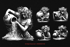 10 Bundle Dark Art Aquarius Skull Girl Zodiac Woman Face Product Image 3
