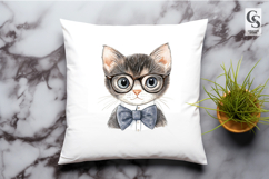 Watercolor Nerd Cat Clipart Sublimation PNG Product Image 2