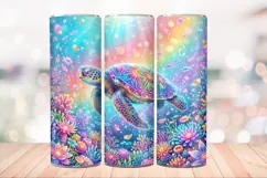 Neon Tropical Turtle 20 OZ Skinny Tumbler Sublimation PNG. Product Image 2