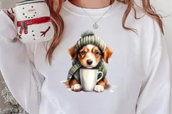 Christmas Dog And Coffee Clipart, Christmas Clipart Product Image 2