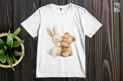 Cute Bunny Hugging Teddy Bear Watercolor Animal Clipart Product Image 2