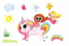 cute girls with a unicorn png cute commercial illustrati Product Image 2