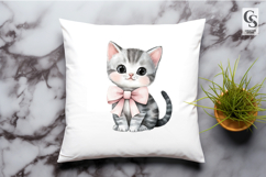 Cute Kitten with Pink Bow Clipart Sublimation PNG Product Image 2