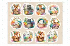 Cute Animals in Bascket. Print & Cut Stickers PNG Product Image 2