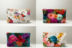 Peony Cosmetic Bag, Vintage Flowers Cosmetic Bag Print Product Image 2