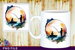 Dad and Son Fishing PNG Watercolor, Fathers Day Shirt Design Product Image 2