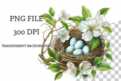 Watercolor bird nest, Decorative Nest Clipart Nursery PNG Product Image 2