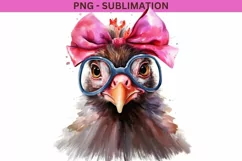Funny Chicken with Pink Bow and Glasses PNG Sublimation Product Image 2
