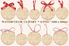 Watercolor Christmas Round Gift Tags, Vintage Labels Clipart Product Image 2