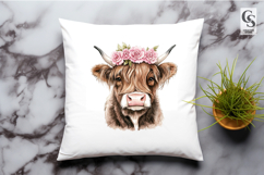 Highland Cow Rose Crown Clipart Sublimation PNG Product Image 2