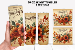 Skinny Tumbler 20oz Wrap Design, Thanksgiving Tumble PNG Product Image 1