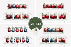 Watercolor Christmas Mug Wrap, Baubles Mug Design Product Image 2