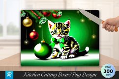 Tabby Kitten with Green Christmas Ornament Cutting Board PNG Product Image 1