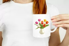 Colorful Tulips Illustration, Flowers In Vase PNG Product Image 2