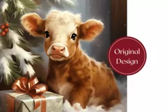 Christmas Tumbler Wrap Design, Baby Highland Cow PNG Product Image 2